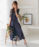 レース切替えミディ丈ドレス/321165/パーティドレス/ワンピース/レース/結婚式/二次会/同窓会