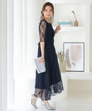 総レースウエストモチーフベルトドレス|321160|フォーマルドレス|パーティドレス|ロングドレス|ワンピース