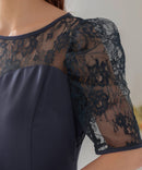 レース切替えミディ丈ドレス/321165/パーティドレス/ワンピース/レース/結婚式/二次会/同窓会