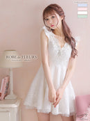 fm2484/ROBEdeFLEURS/袖ありドレス/ナイトドレス/キャバドレス/ミニドレス/フリルスカート/ワンカラー/ワンピース/ドレス