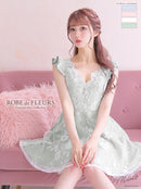 fm2484/ROBEdeFLEURS/袖ありドレス/ナイトドレス/キャバドレス/ミニドレス/フリルスカート/ワンカラー/ワンピース/ドレス