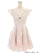 fm2484/ROBEdeFLEURS/袖ありドレス/ナイトドレス/キャバドレス/ミニドレス/フリルスカート/ワンカラー/ワンピース/ドレス