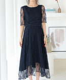 総レースウエストモチーフベルトドレス|321160|フォーマルドレス|パーティドレス|ロングドレス|ワンピース