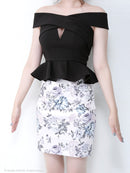 an/AOC-2411|花柄プリント/ミニドレス/セットアップ/ミニドレス/キャバドレスナイトドレス/タイトドレス/オフショル/KT