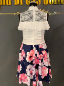 M-49/ ワンピース/ミニドレス/フラワープリント/フリルスカート/レース/袖なしドレス/プチプラドレス