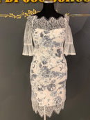 M-59/ワンピース/フラワープリント/レース/袖ありドレス/タイトドレス