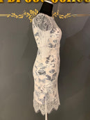 M-59/ワンピース/フラワープリント/レース/袖ありドレス/タイトドレス