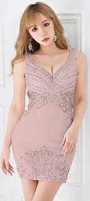 [ミニドレス]IRMA | 11042/ビジューデザイン/サイドシアー/ワンカラー/タイト/ミニドレス