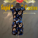 ROBEdeFLEURS｜fm643B/花柄プリント/ベロアワンピース/ワンピース/ドレス/ナイトドレス/キャバドレス/ワンカラー/ドレス/ベルト