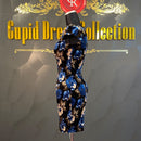 ROBEdeFLEURS｜fm643B/花柄プリント/ベロアワンピース/ワンピース/ドレス/ナイトドレス/キャバドレス/ワンカラー/ドレス/ベルト