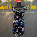 ROBEdeFLEURS｜fm643B/花柄プリント/ベロアワンピース/ワンピース/ドレス/ナイトドレス/キャバドレス/ワンカラー/ドレス/ベルト