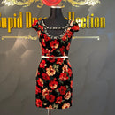 ROBEdeFLEURS｜fm643B/花柄プリント/ベロアワンピース/ワンピース/ドレス/ナイトドレス/キャバドレス/ワンカラー/ドレス/ベルト