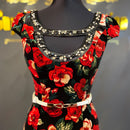 ROBEdeFLEURS｜fm643B/花柄プリント/ベロアワンピース/ワンピース/ドレス/ナイトドレス/キャバドレス/ワンカラー/ドレス/ベルト