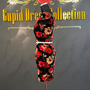 ROBEdeFLEURS｜fm643B/花柄プリント/ベロアワンピース/ワンピース/ドレス/ナイトドレス/キャバドレス/ワンカラー/ドレス/ベルト