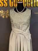 M-103/ワンピース/ミディアムドレス/リボンベルト/ワンカラー/レース/結婚式/およばれ