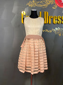 M-171/ワンピース/ミニドレス/レース/ツーカラー/リボンベルト/フリルスカート