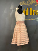 M-171/ワンピース/ミニドレス/レース/ツーカラー/リボンベルト/フリルスカート