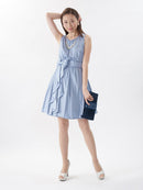 M-215/ワンピース/ミニドレス/リボンベルト/袖なしドレス/ワンカラー/フリルスカート