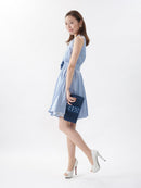 M-215/ワンピース/ミニドレス/リボンベルト/袖なしドレス/ワンカラー/フリルスカート