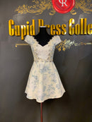 M-40 ROBE de FLEURS　ワンピース/ミニドレス/フリルスカート/フラワープリント/袖ありドレス