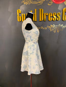 M-40 ROBE de FLEURS　ワンピース/ミニドレス/フリルスカート/フラワープリント/袖ありドレス