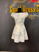 M-40 ROBE de FLEURS　ワンピース/ミニドレス/フリルスカート/フラワープリント/袖ありドレス