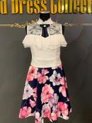 M-49/ ワンピース/ミニドレス/フラワープリント/フリルスカート/レース/袖なしドレス/プチプラドレス