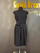 M-87/ワンピース/ミディアムドレス/ワンカラー/リボンベルト/結婚式/お呼ばれ/オケージョン