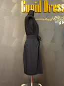 M-87/ワンピース/ミディアムドレス/ワンカラー/リボンベルト/結婚式/お呼ばれ/オケージョン