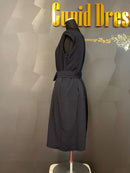 M-87/ワンピース/ミディアムドレス/ワンカラー/リボンベルト/結婚式/お呼ばれ/オケージョン