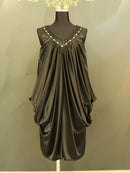 M-96/ワンピース/ビジュードレス/袖なしドレス/フリル/ワンカラー