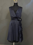 M-169/ワンピース/リボンベルト/シルク/ツーカラー/ミニドレス