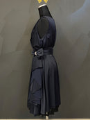 M-169/ワンピース/リボンベルト/シルク/ツーカラー/ミニドレス