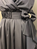 M-169/ワンピース/リボンベルト/シルク/ツーカラー/ミニドレス