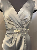 M-176/ワンピース/ミニドレス/ワンカラー/ベルト/ビジュードレス/シルク