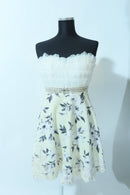 M-2/ROBE/ワンピース/ツーカラー/フラワープリント/レース/ベアトップ/チューブトップワンピース