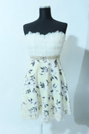 M-2/ROBE/ワンピース/ツーカラー/フラワープリント/レース/ベアトップ/チューブトップワンピース