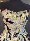 M-31　[ROBE de FLEURS]　ワンピース/フラワープリント/フリルスカート/ビジュードレス/袖なしドレス