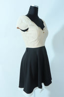 M-7/ワンピース/ミニドレス/袖ありドレス/ツーカラー/フリルスカート/レース/プチプラドレス