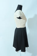 M-7/ワンピース/ミニドレス/袖ありドレス/ツーカラー/フリルスカート/レース/プチプラドレス