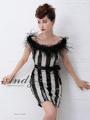 [ワンピースドレス]Andy|AN-OK2036/ミニドレス/ナイトドレス/ワンピース/ドレス/キャバドレス/オフショル/ストライプ/パーティドレス