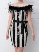[ワンピースドレス]Andy|AN-OK2036/ミニドレス/ナイトドレス/ワンピース/ドレス/キャバドレス/オフショル/ストライプ/パーティドレス