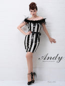 [ワンピースドレス]Andy|AN-OK2036/ミニドレス/ナイトドレス/ワンピース/ドレス/キャバドレス/オフショル/ストライプ/パーティドレス