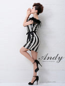 [ワンピースドレス]Andy|AN-OK2036/ミニドレス/ナイトドレス/ワンピース/ドレス/キャバドレス/オフショル/ストライプ/パーティドレス