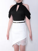 Andy|AOC-2344/ａｎ/ バイカラー/ナイトドレス/キャバドレス/ミニドレス/レース/袖ありドレス/ベルト付き