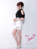 Andy|AOC-2344/ａｎ/ バイカラー/ナイトドレス/キャバドレス/ミニドレス/レース/袖ありドレス/ベルト付き