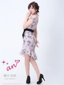 ワンピース/ミニドレス/フラワープリント/リボンベルト/フリルスカートAn|AOC-2471