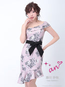 ワンピース/ミニドレス/フラワープリント/リボンベルト/フリルスカートAn|AOC-2471