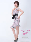 ワンピース/ミニドレス/フラワープリント/リボンベルト/フリルスカートAn|AOC-2471