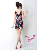 an|AOC-2473|ワンピース/ミニドレス/タイトドレス/フラワープリント/ナイトドレス/キャバドレス/ドレス